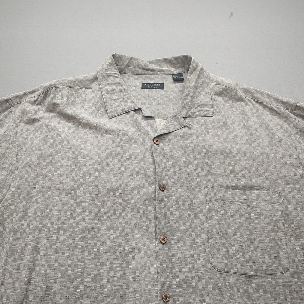 Cellinni Collerione Men's Gray Button Up With Pocket Shirt Size 3X 100% Silk